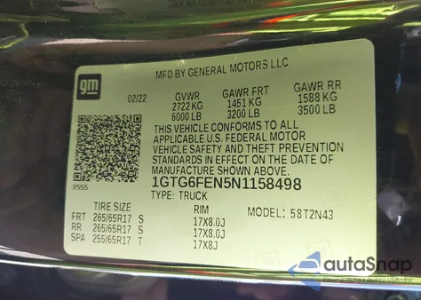 2022 GMC Canyon At4 from USA, damaged, VIN 1GTG6FEN5N1158498